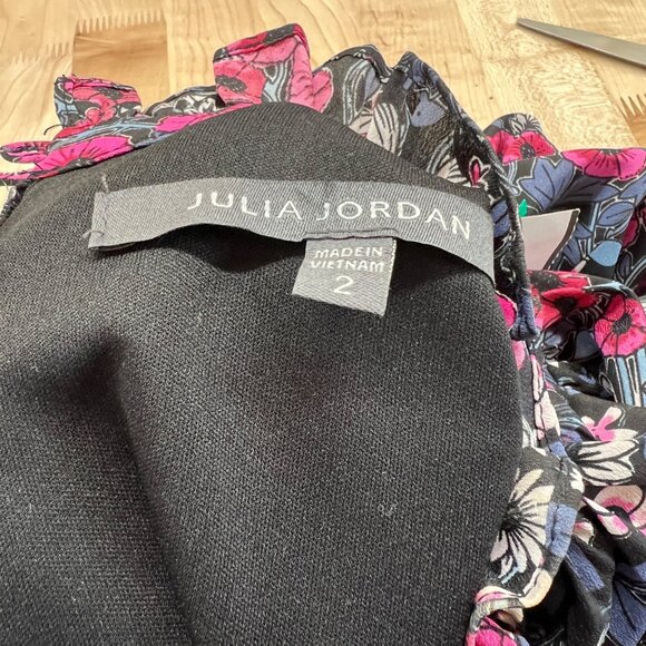 Julia Jordan Floral Ruffle Neck Flutter Sleeve Midi Dress Black Multi Size 2 - Picture 8 of 11